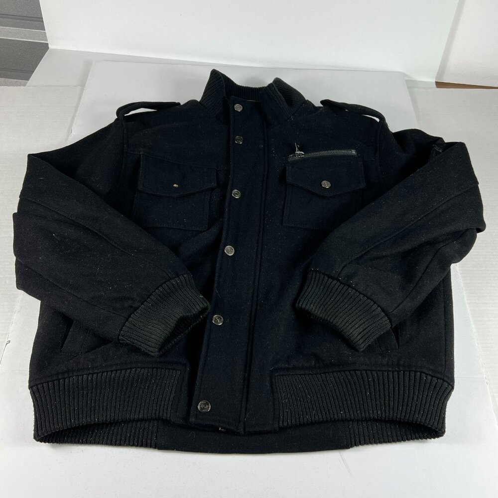 Schott Jacket Men's Extra Large Black Faded Wool Blend Full Zip Bomber Pockets